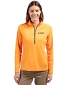 Houston Astros City Connect- Cutter & Buck Adapt Recycled Soft Knit Stretch Womens Half Zip Pullover Orange Burst Front Thumbnail Image