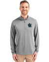 Miami Marlins City Connect- Cutter & Buck Virtue Recycled Featherlight Pique Mens Big & Tall Quarter Zip Pullover Polished Medium Gray Front Thumbnail Image