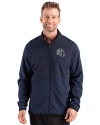 View image 1: New England Patriots NFL Helmet Cutter & Buck Hunts Point Recycled Fleece Mens Hybrid Full Zip Jacket
 Navy Blue Front