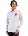 Colorado Rockies City Connect- Cutter & Buck Skyline Recycled Gingham Womens Long Sleeve Spread Collar Dress Shirt Concrete/White Front Thumbnail Image