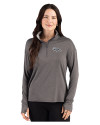 Denver Broncos Mono Cutter & Buck Forge Recycled Four-Way Stretch Womens Quarter Zip Pullover Dark Black Heather Front Thumbnail Image