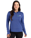 Seattle Seahawks Historic Cutter & Buck Forge Recycled Four-Way Stretch Womens Quarter Zip Pullover Tour Blue Heather Front Thumbnail Image