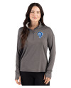 Los Angeles Rams Historic Cutter & Buck Forge Recycled Four-Way Stretch Womens Quarter Zip Pullover Dark Black Heather Front Thumbnail Image
