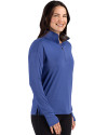 New England Patriots Historic Cutter & Buck Forge Recycled Four-Way Stretch Womens Quarter Zip Pullover Tour Blue Heather Side Thumbnail Image