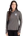Pittsburgh Steelers Monochromatic Cutter & Buck Forge Recycled Four-Way Stretch Womens Quarter Zip Pullover Dark Black Heather Front Thumbnail Image