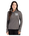 New York Giants Mono Cutter & Buck Forge Recycled Four-Way Stretch Womens Quarter Zip Pullover Dark Black Heather Front Thumbnail Image