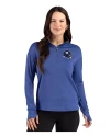 New York Giants NFL Helmet Cutter & Buck Forge Recycled Four-Way Stretch Womens Quarter Zip Pullover Tour Blue Heather Front Thumbnail Image
