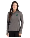 New York Jets NFL Helmet Cutter & Buck Forge Recycled Four-Way Stretch Womens Quarter Zip Pullover Dark Black Heather Front Thumbnail Image
