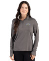 Los Angeles Chargers Cutter & Buck Forge Recycled Four-Way Stretch Womens Quarter Zip Pullover Dark Black Heather Front Thumbnail Image