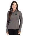 Baltimore Ravens NFL Helmet Cutter & Buck Forge Recycled Four-Way Stretch Womens Quarter Zip Pullover Dark Black Heather Front Thumbnail Image