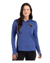Los Angeles Rams NFL Helmet Cutter & Buck Forge Recycled Four-Way Stretch Womens Quarter Zip Pullover Tour Blue Heather Front Thumbnail Image