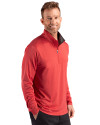 New England Patriots NFL Helmet Cutter & Buck Forge Recycled Four-Way Stretch Mens Quarter Zip Pullover Cardinal Red Heather Side Thumbnail Image