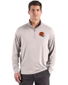 View image 4: Cleveland Browns Helmet Cutter & Buck Forge Recycled Four-Way Stretch Mens Quarter Zip Pullover Polished Heather Front