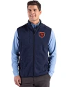 Chicago Bears Historic Cutter & Buck Hunts Point Recycled Fleece Mens Hybrid Full Zip Vest Navy Blue Front Thumbnail Image