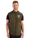 Las Vegas Raiders Monochromatic Cutter & Buck Hunts Point Recycled Fleece Mens Hybrid Full Zip Vest Poplar Front Thumbnail Image