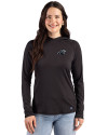 Carolina Panthers Mono Cutter & Buck Prospect Recycled Featherlight Stretch Womens Hooded Pullover Black Front Thumbnail Image