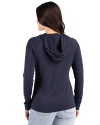 Washington Nationals City Connect- Cutter & Buck Prospect Recycled Featherlight Stretch Womens Hooded Pullover Navy Blue Back Thumbnail Image