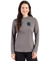 Miami Marlins City Connect- Cutter & Buck Prospect Recycled Featherlight Stretch Womens Hooded Pullover Elemental Grey Front Thumbnail Image