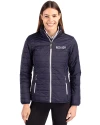Boston Red Sox City Connect- Cutter & Buck Rainier Recycled Insulated Puffer Womens Full Zip Jacket Dark Navy/Silver Front Thumbnail Image