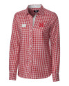 Nebraska Cornhuskers Cutter & Buck Womens Long Sleeve League Gingham Shirt Cardinal Red Mannequin Thumbnail Image