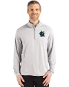 Miami Marlins City Connect- Cutter & Buck Coastline Recycled Double Peached Mens Quarter Zip Pullover CONCRETE Front Thumbnail Image
