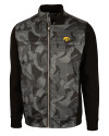Iowa Hawkeyes Cutter & Buck Discovery Windblock Hybrid Mens Print Jacket Black/Silver Mannequin Thumbnail Image