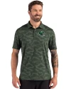 New York Jets NFL Helmet Cutter & Buck Coastline Recycled Double Peached Camo Print Mens Polo Hunter Green Front Thumbnail Image