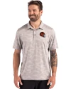 View image 1: Cincinnati Bengals NFL Helmet Cutter & Buck Coastline Recycled Double Peached Camo Print Mens Polo CONCRETE Front