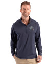 View image 1: New England Patriots NFL Helmet Cutter & Buck Forge Recycled Four-Way Stretch Mens Big & Tall Quarter Zip Pullover Dark Navy Blue Heather Front