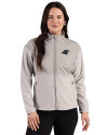 Carolina Panthers Mono Cutter & Buck Hunts Point Recycled Fleece Womens Hybrid Full Zip Jacket Polished Medium Gray Front Thumbnail Image