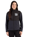 New York Giants Mono Cutter & Buck Hunts Point Recycled Fleece Womens Hybrid Full Zip Jacket Black Front Thumbnail Image