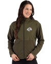 Los Angeles Rams Mono Cutter & Buck Hunts Point Recycled Fleece Womens Hybrid Full Zip Jacket Poplar Front Thumbnail Image