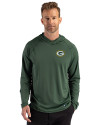 Green Bay Packers Cutter & Buck Prospect Recycled Featherlight Stretch Mens Hooded Pullover Hunter Green Front Thumbnail Image
