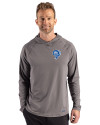 Los Angeles Rams Historic Cutter & Buck Prospect Recycled Featherlight Stretch Mens Hooded Pullover Elemental Grey Front Thumbnail Image