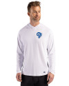 Los Angeles Rams Historic Cutter & Buck Prospect Recycled Featherlight Stretch Mens Hooded Pullover White Front Thumbnail Image