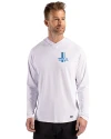 View image 7: Detroit Lions Historic Cutter & Buck Prospect Recycled Featherlight Stretch Mens Hooded Pullover White Front