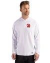 Tampa Bay Buccaneers Historic Cutter & Buck Prospect Recycled Featherlight Stretch Mens Hooded Pullover White Front Thumbnail Image