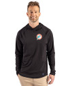 Miami Dolphins Historic Cutter & Buck Prospect Recycled Featherlight Stretch Mens Hooded Pullover Black Front Thumbnail Image