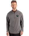 View image 1: Denver Broncos NFL Helmet Cutter & Buck Prospect Recycled Featherlight Stretch Mens Big & Tall Quarter Zip Elemental Grey Front