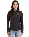 Los Angeles Rams NFL Helmet Cutter & Buck Prospect Recycled Featherlight Stretch Womens Quarter Zip Black Front Thumbnail Image