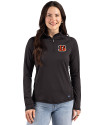 Cincinnati Bengals Cutter & Buck Prospect Recycled Featherlight Stretch Womens Quarter Zip Black Front Thumbnail Image