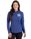 New York Giants Cutter & Buck Prospect Recycled Featherlight Stretch Womens Quarter Zip Tour Blue Front Thumbnail Image