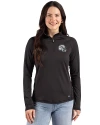 Miami Dolphins NFL Helmet Cutter & Buck Prospect Recycled Featherlight Stretch Womens Quarter Zip Black Front Thumbnail Image