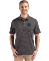 Miami Marlins City Connect- Cutter & Buck Forge Recycled Fine Line Stripe Four-Way Stretch Mens Polo Black/White Front Thumbnail Image