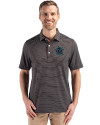 Miami Marlins City Connect- Cutter & Buck Forge Recycled Fine Line Stripe Four-Way Stretch Mens Polo Black/White Front Thumbnail Image