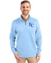Kansas City Royals Cutter & Buck Traverse Recycled Stretch Mens Quarter Zip Atlas Light Blue Front Thumbnail Image