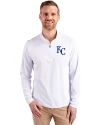 Kansas City Royals Cutter & Buck Virtue Recycled Featherlight Pique Mens Quarter Zip Pullover White Front Thumbnail Image