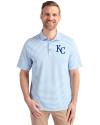 Kansas City Royals Cutter & Buck Virtue Recycled Stripe Featherlight Pique Mens Big & Tall Polo Atlas Light Blue Front Thumbnail Image