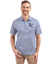 Kansas City Royals Cutter & Buck Virtue Recycled Stripe Featherlight Pique Mens Big & Tall Polo Tour Blue Front Thumbnail Image