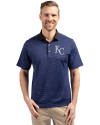 Kansas City Royals Cutter & Buck Virtue Recycled Micro Stripe Featherlight Pique Mens Big & Tall Polo Tour Blue/Black Front Thumbnail Image